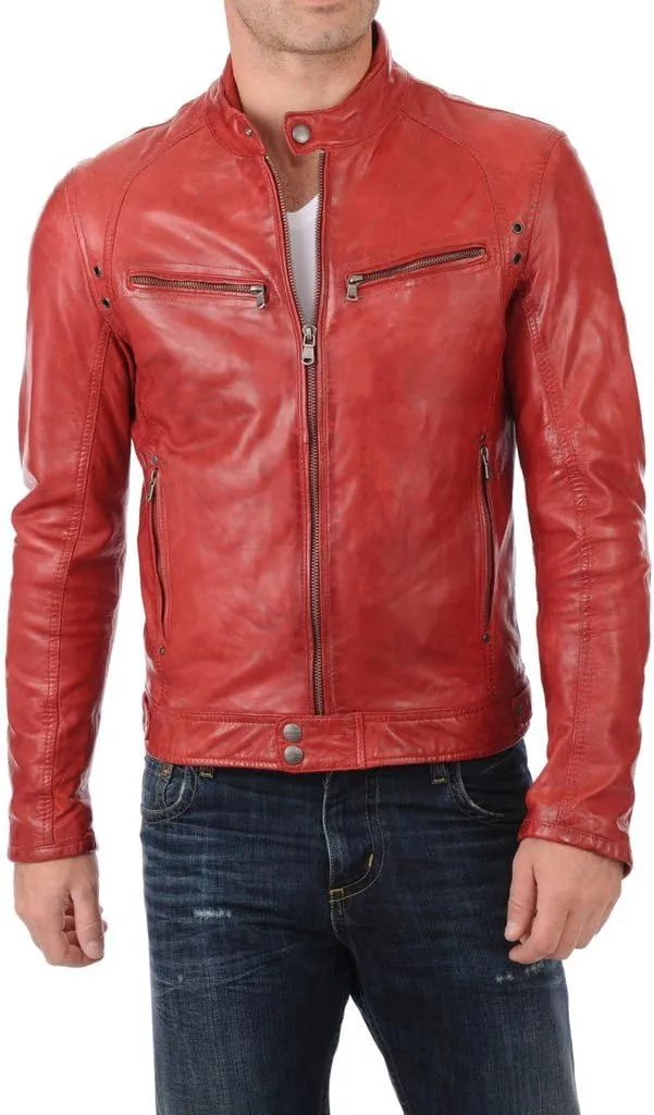 Men's Lambskin Leather Bomber Biker Jacket