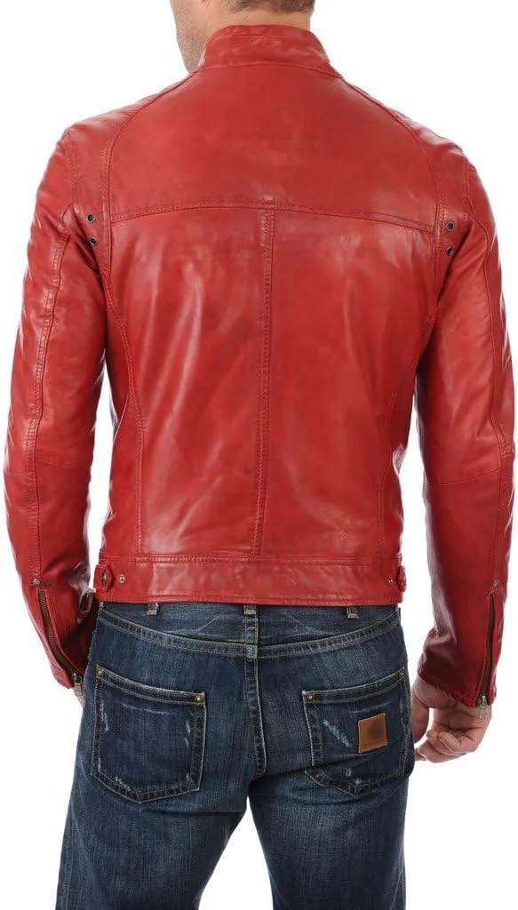 Men's Lambskin Leather Bomber Biker Jacket