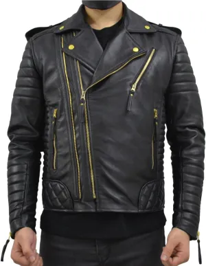 Mens Leather Jacket - Biker Leather Jacket For Men - Lightweight Slim Mens Leather Motorcycle Jackets Black Real Lambskin