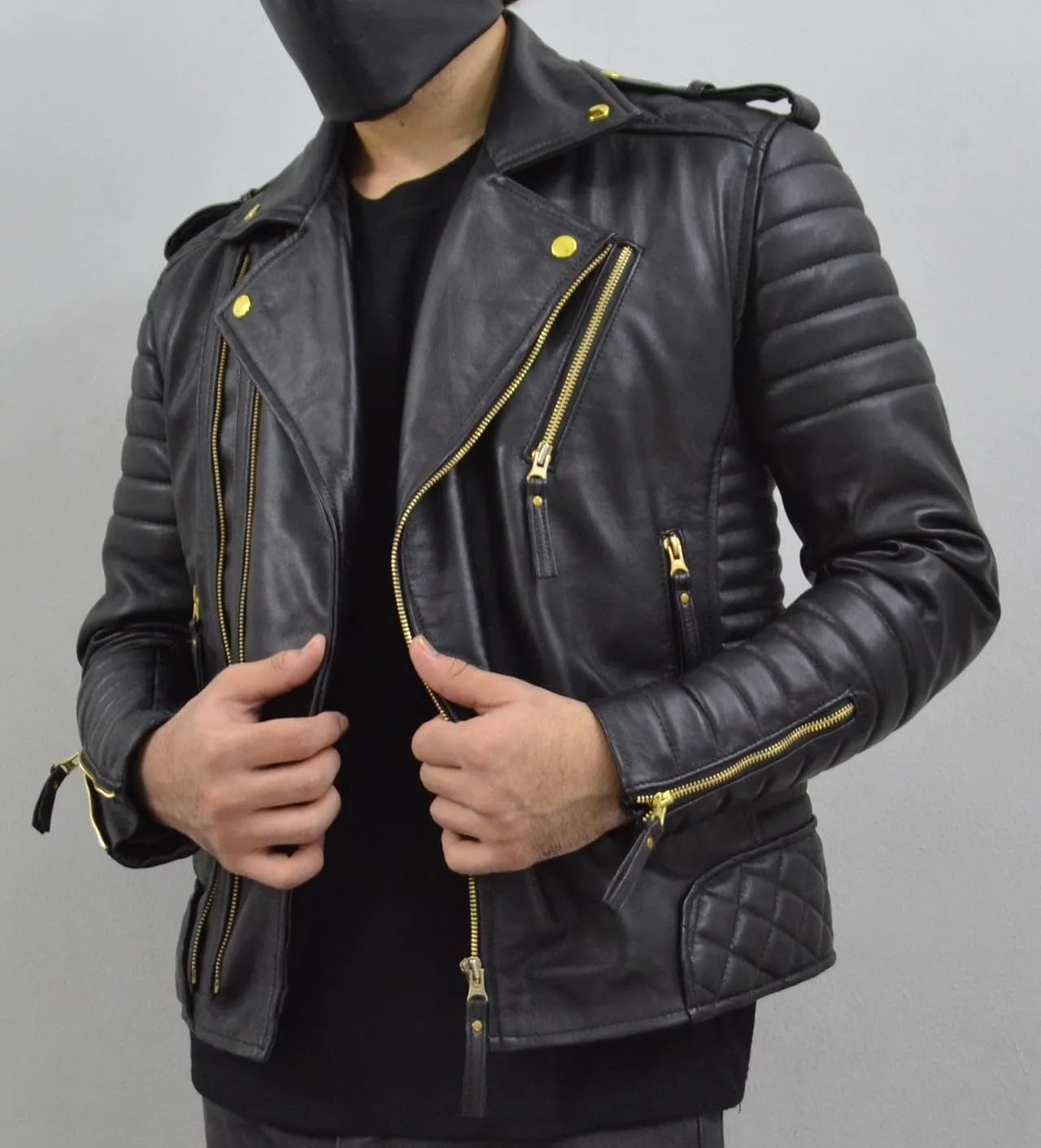 Mens Leather Jacket - Biker Leather Jacket For Men - Lightweight Slim Mens Leather Motorcycle Jackets Black Real Lambskin