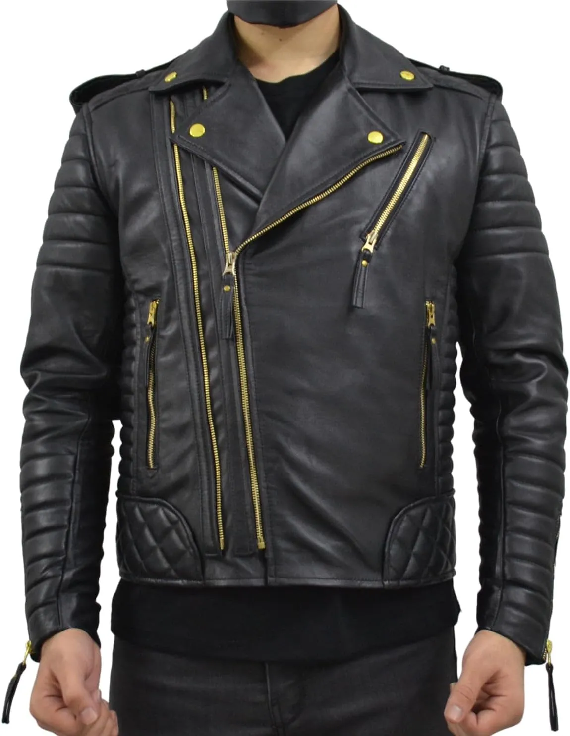 Mens Leather Jacket - Biker Leather Jacket For Men - Lightweight Slim Mens Leather Motorcycle Jackets Black Real Lambskin