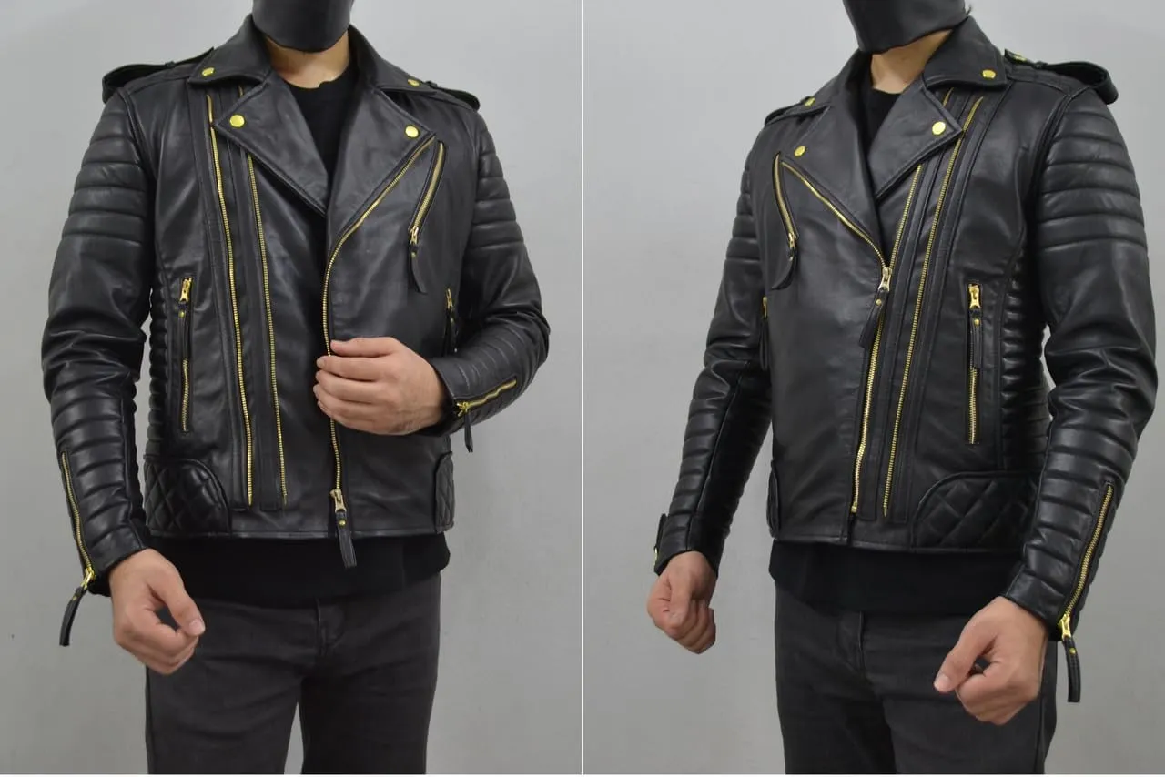 Mens Leather Jacket - Biker Leather Jacket For Men - Lightweight Slim Mens Leather Motorcycle Jackets Black Real Lambskin