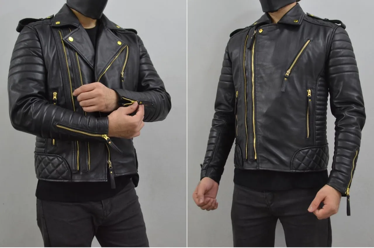 Mens Leather Jacket - Biker Leather Jacket For Men - Lightweight Slim Mens Leather Motorcycle Jackets Black Real Lambskin