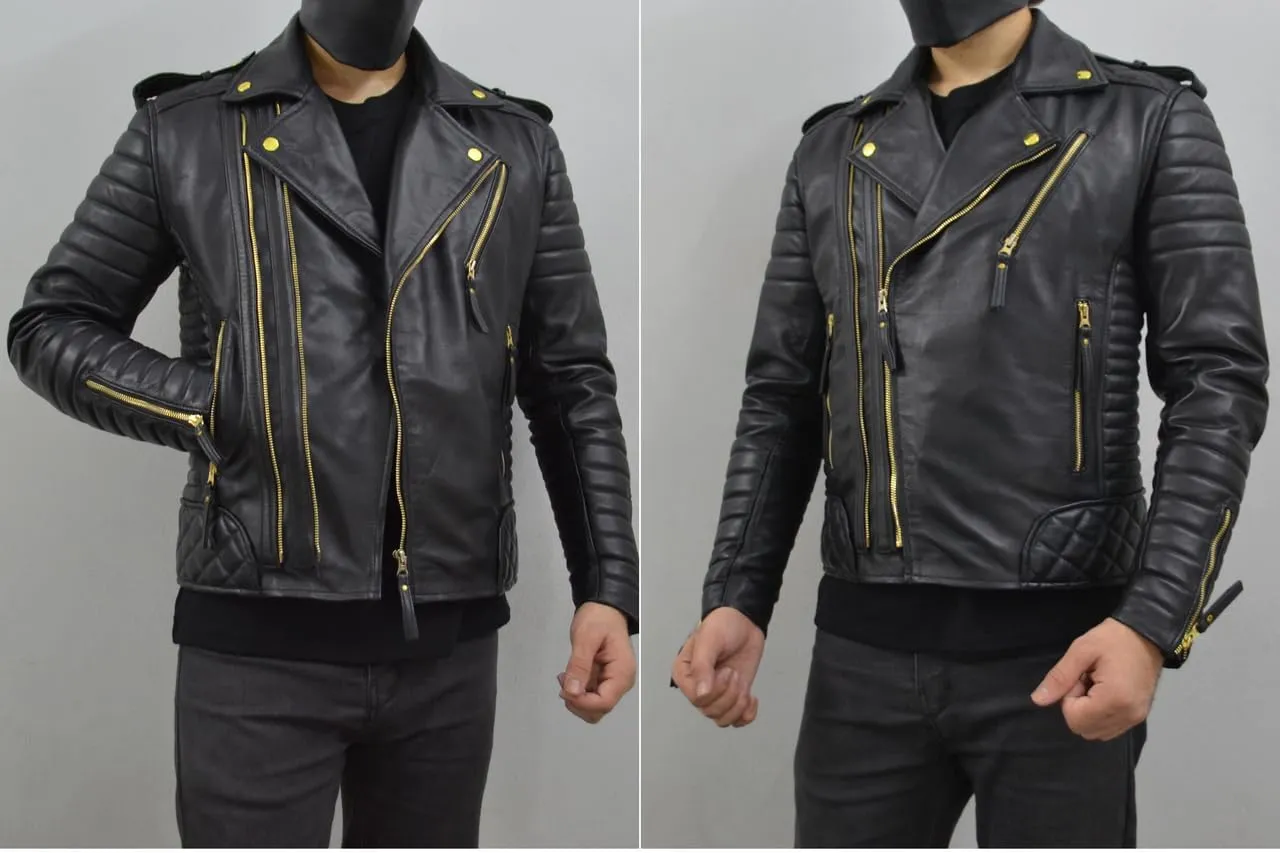 Mens Leather Jacket - Biker Leather Jacket For Men - Lightweight Slim Mens Leather Motorcycle Jackets Black Real Lambskin