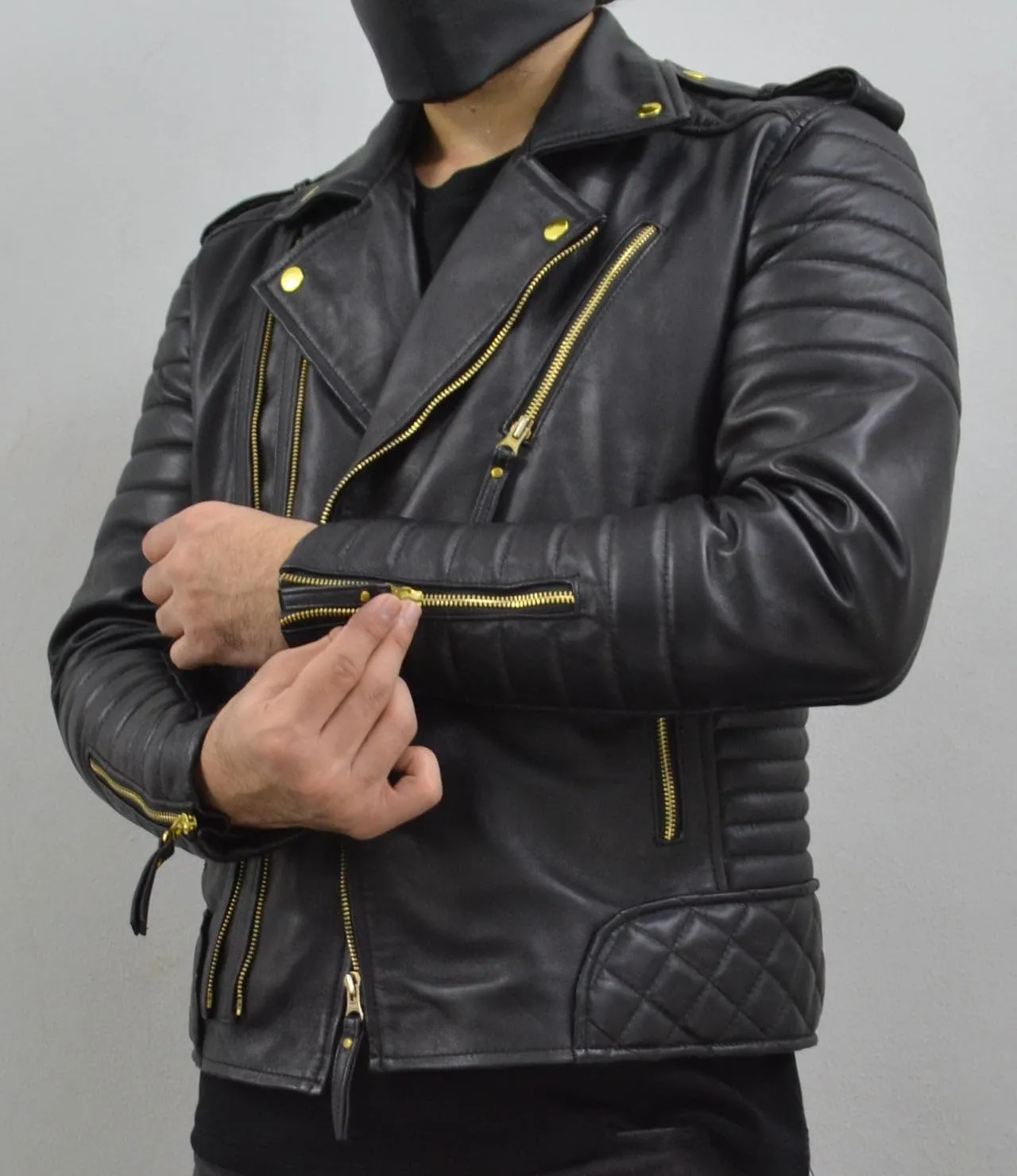 Mens Leather Jacket - Biker Leather Jacket For Men - Lightweight Slim Mens Leather Motorcycle Jackets Black Real Lambskin