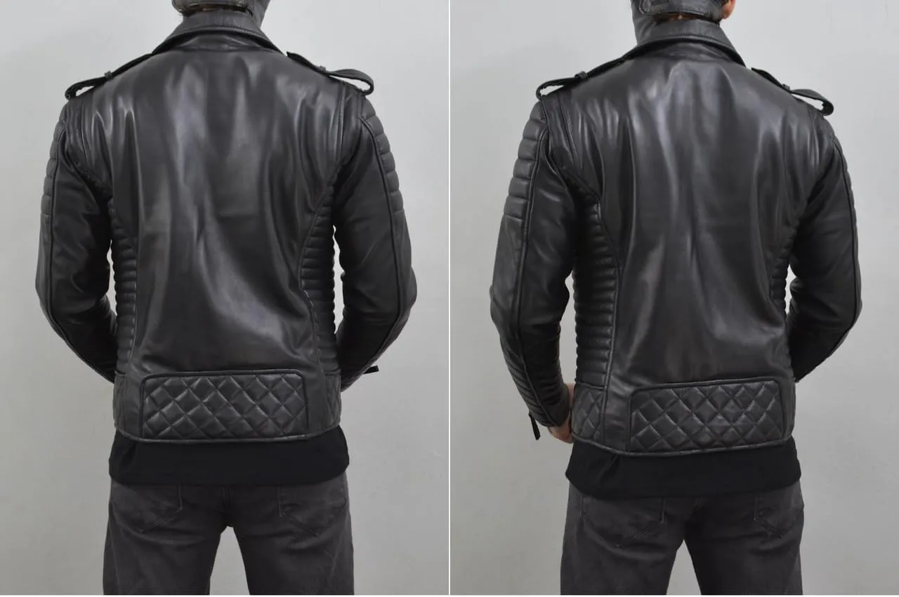 Mens Leather Jacket - Biker Leather Jacket For Men - Lightweight Slim Mens Leather Motorcycle Jackets Black Real Lambskin