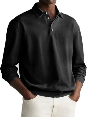Mens Long Sleeve Casual Polo Shirts Quick Dry Outdoor Collared Golf Tee Tops Stretchy Solid Moisture Wicking Blouse