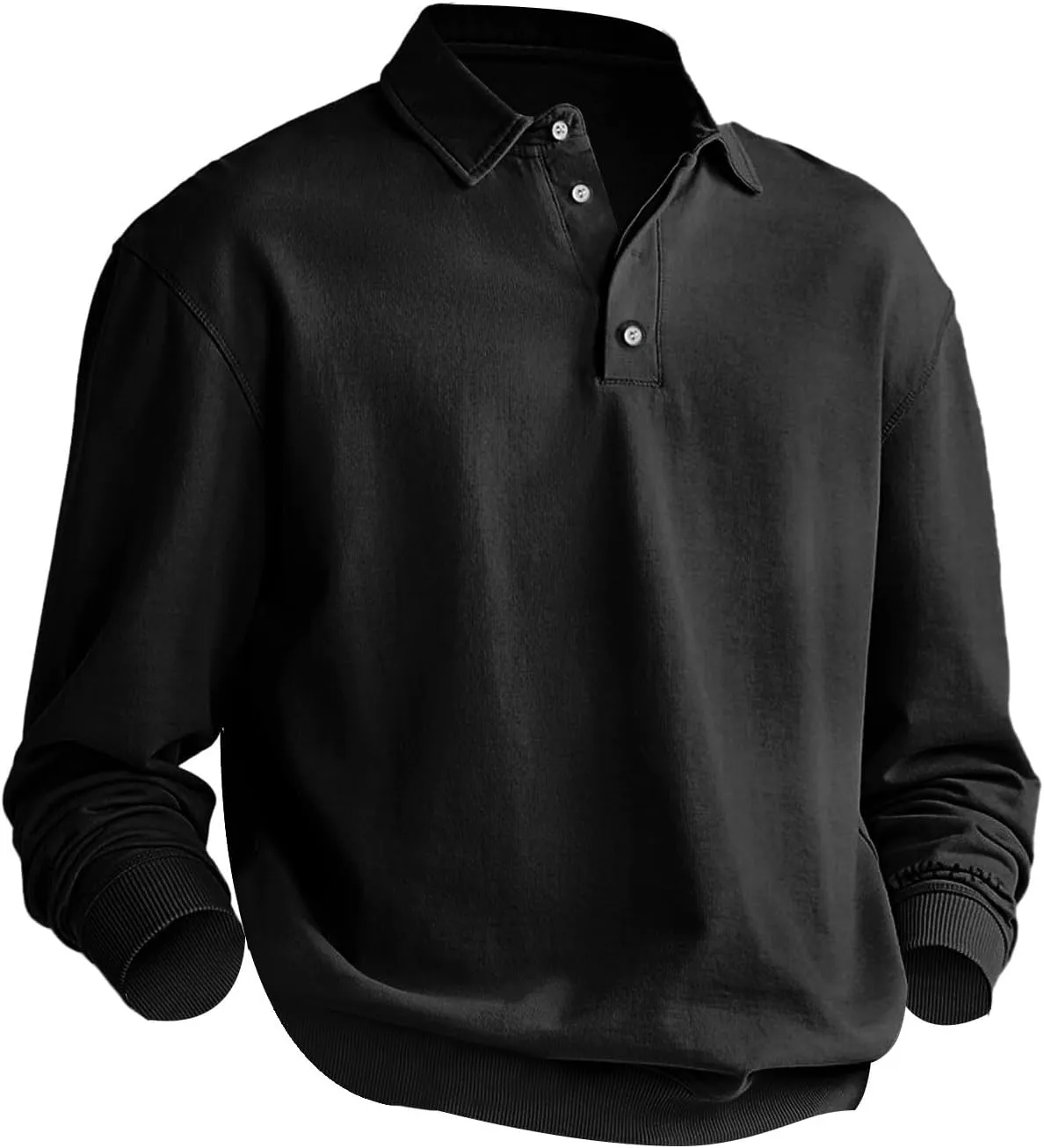 Mens Long Sleeve Casual Polo Shirts Quick Dry Outdoor Collared Golf Tee Tops Stretchy Solid Moisture Wicking Blouse