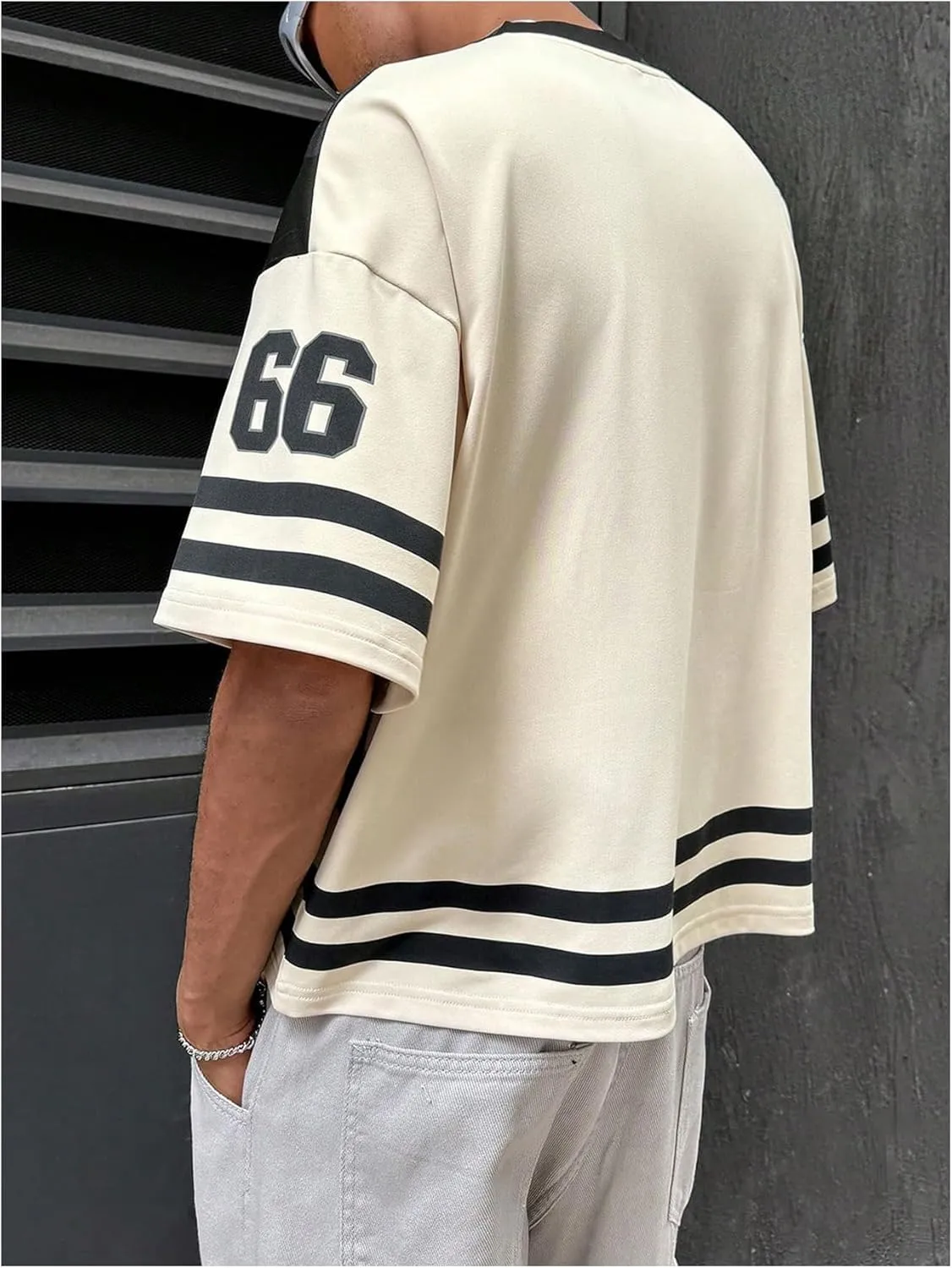Men's Number Graphic Short Sleeve Jersey Shirts Oversized Y2K Star V Neck Colorblock Tee Shirt Top
