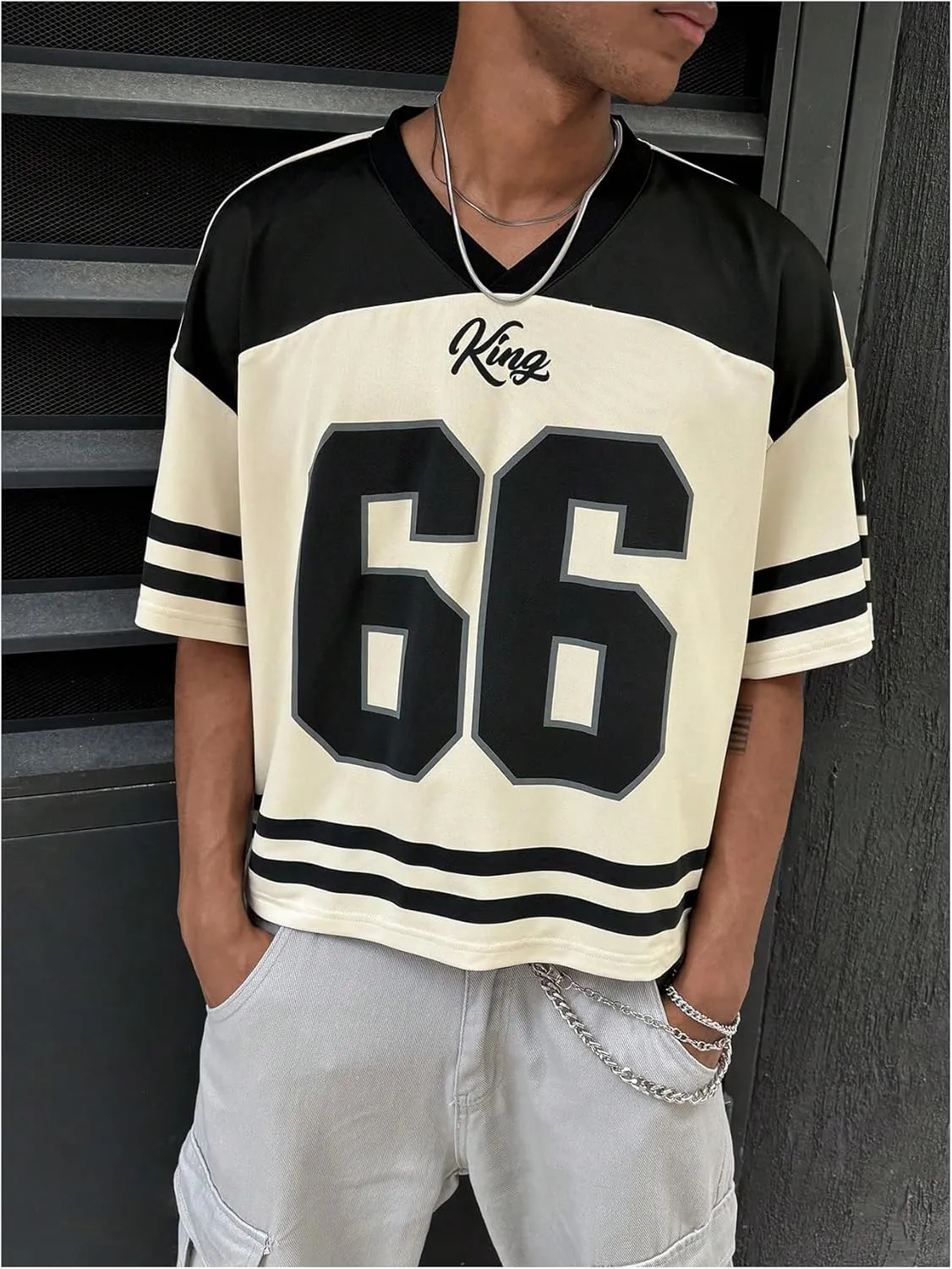 Men's Number Graphic Short Sleeve Jersey Shirts Oversized Y2K Star V Neck Colorblock Tee Shirt Top