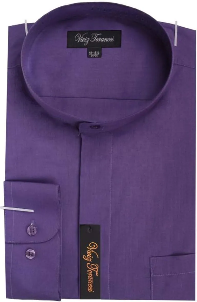 Men's Regular Fit Long Sleeve Banded Collar Solid Dress Shirt AC201