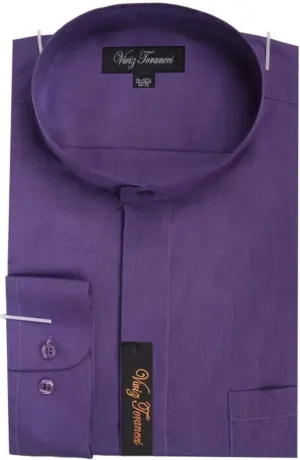Men's Regular Fit Long Sleeve Banded Collar Solid Dress Shirt AC201