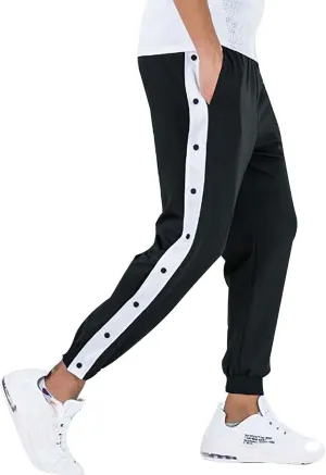 Mens Streetwear Cargo Jogger Pants Loose Fit Button Side Basketball Training Joggers with Elastic Cuffs Sweatpants