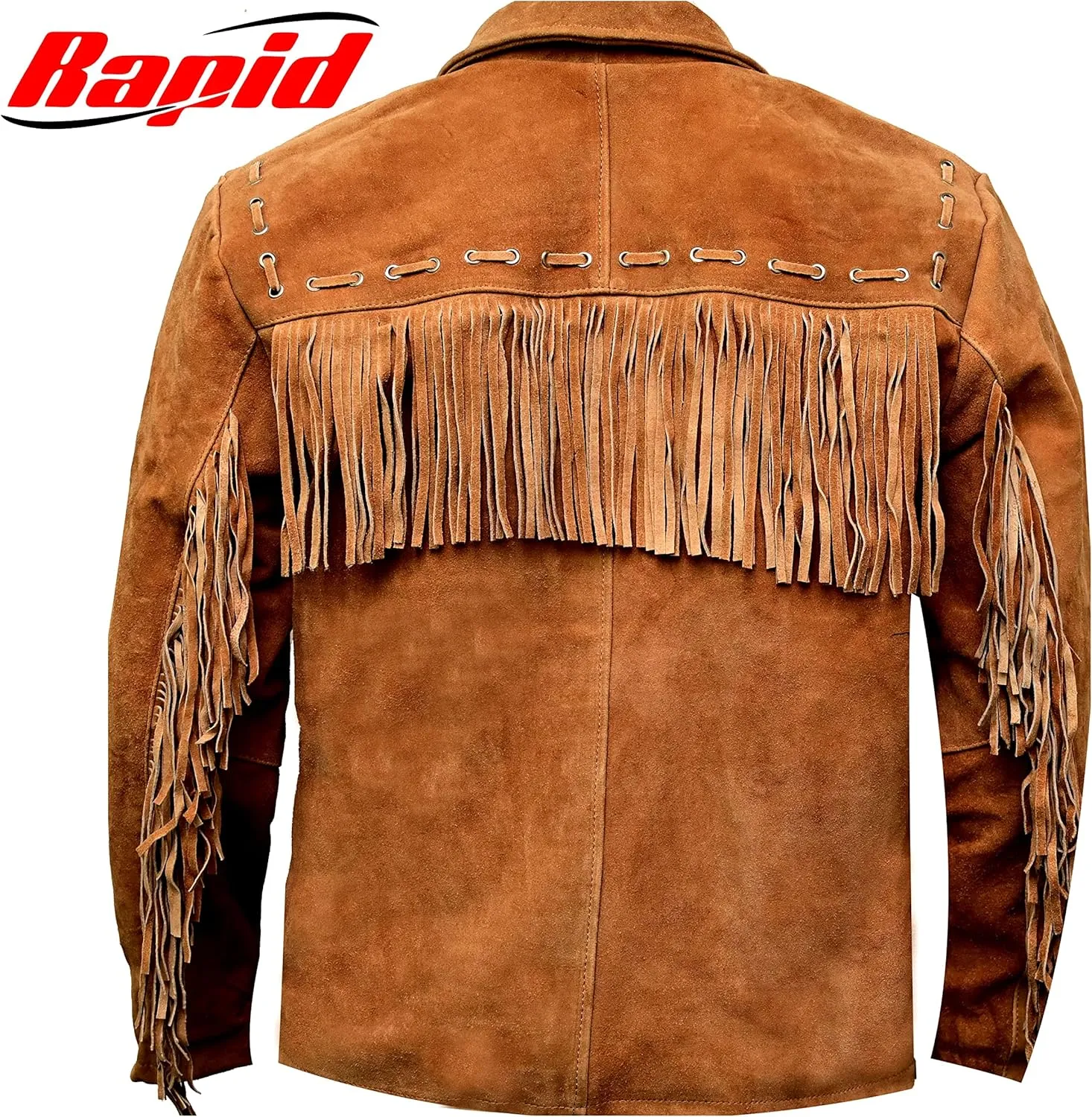 Men's Suede Leather Fringe Jacket, Western Cowboy Coat with Tassel, Fashion Work & Motorcycle Cropped Coat