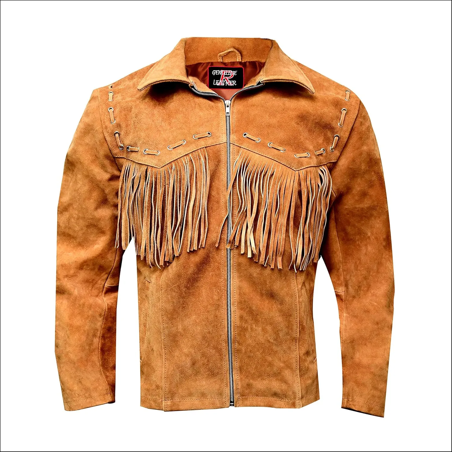 Men's Suede Leather Fringe Jacket, Western Cowboy Coat with Tassel, Fashion Work & Motorcycle Cropped Coat