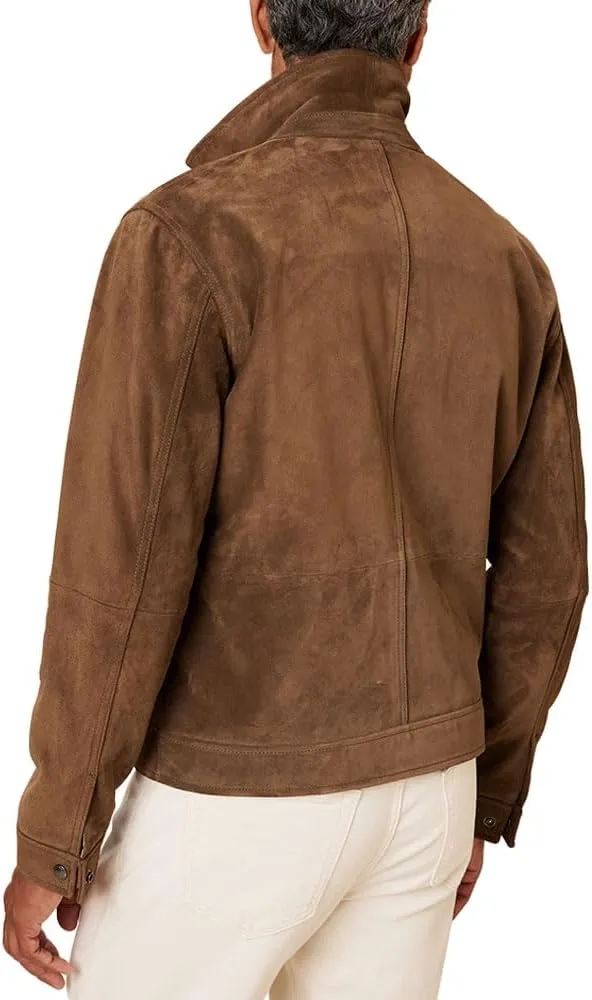 Men's Suede Leather Jacket - Western Style Cowboy Trucker Leather Jackets for Adult Outerwear