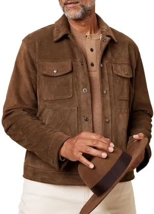 Men's Suede Leather Jacket - Western Style Cowboy Trucker Leather Jackets for Adult Outerwear