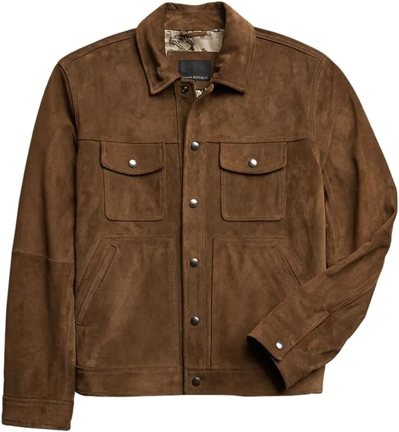 Men's Suede Leather Jacket - Western Style Cowboy Trucker Leather Jackets for Adult Outerwear