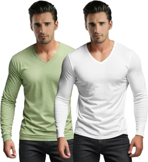 Men's V-Neck T-Shirt Long Sleeve - Cotton Blend Tee Undershirt, Soft Pajamas Top,Casual V-Neck T-Shirts for 2025