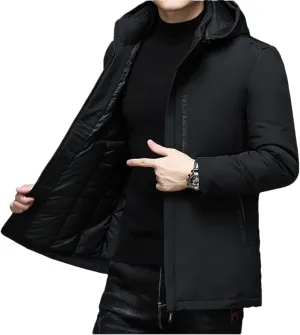 Men's Winter Zipper Cotton Padded Coat Outwear Casual Thick Jacket Hooded Windbreaker Parkas
