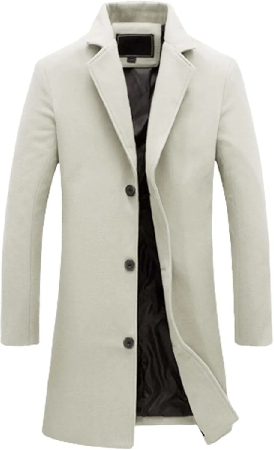 Men's Wool Blend Coat Winter Thermal Notched Collar Single Breasted Fashion Pea Coat Trench Overcoat