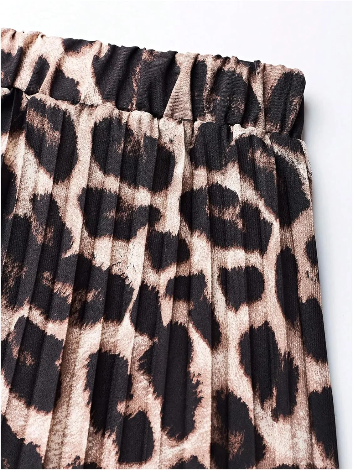Milumia Women's Leopard Print Elastic High Waist Pleated A Line Long Skirts