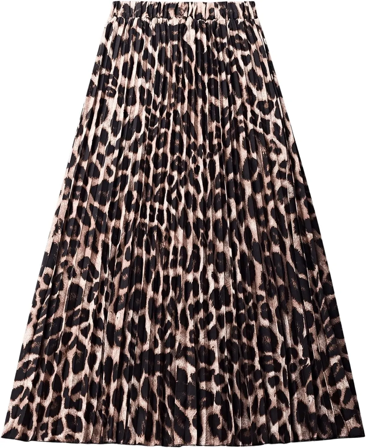 Milumia Women's Leopard Print Elastic High Waist Pleated A Line Long Skirts