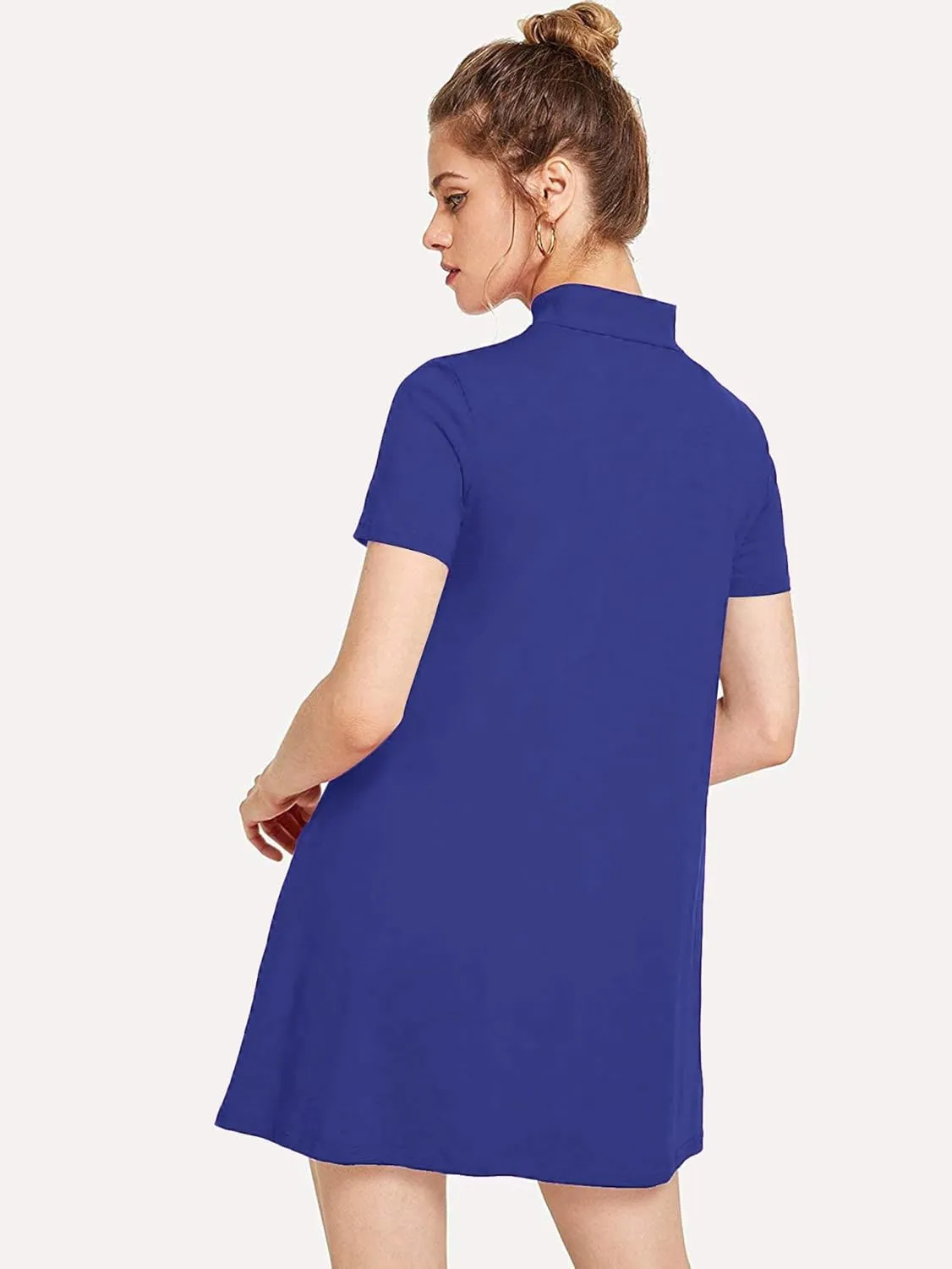 Milumia Women's Mock Neck T Shirt Dress Casual Short Sleeve Loose A Line Swing Mini Dress