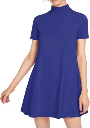 Milumia Women's Mock Neck T Shirt Dress Casual Short Sleeve Loose A Line Swing Mini Dress