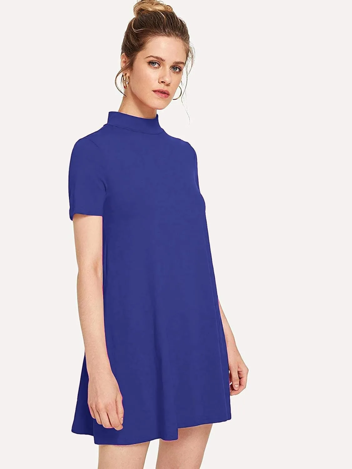 Milumia Women's Mock Neck T Shirt Dress Casual Short Sleeve Loose A Line Swing Mini Dress