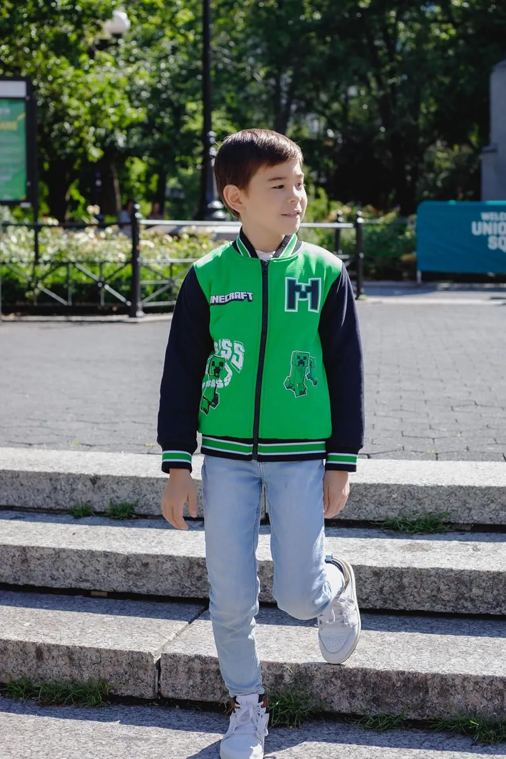 Minecraft Zip Up Varsity Bomber Jacket Little Kid to Big Kid Sizes (5-6 - 18-20)