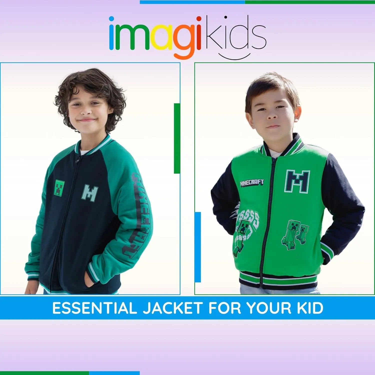 Minecraft Zip Up Varsity Bomber Jacket Little Kid to Big Kid Sizes (5-6 - 18-20)