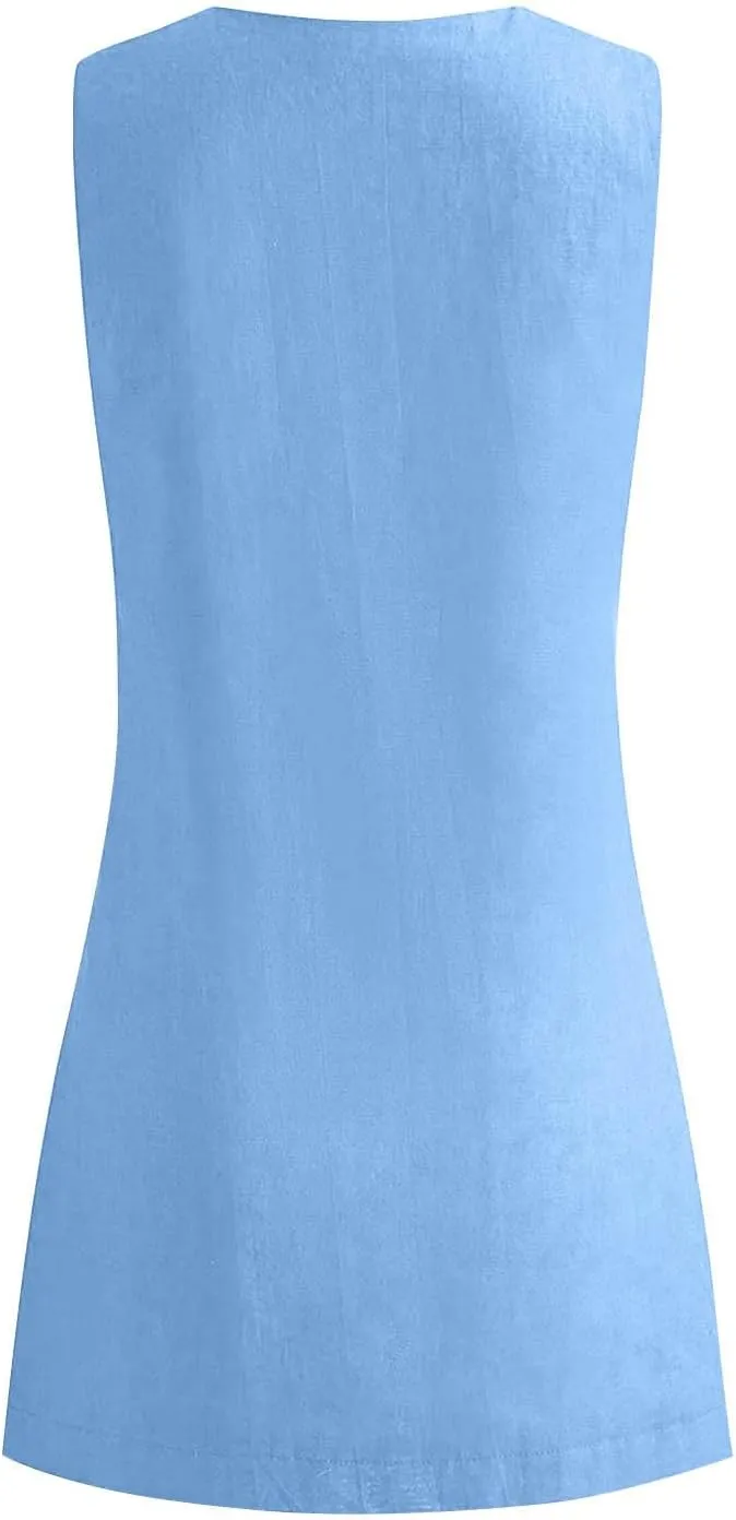 Mini Dresses for Women 2025 Fashion V Neck Sleeveless A Line Tank Dress Sundresses for Beach Vacation