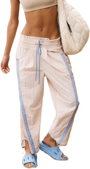 Miqil Women's Casual Loose Striped Sweatpants Y2K Sporty Elastic High Waist Drawstring Wide Leg Barrel Pants Going Out Pants