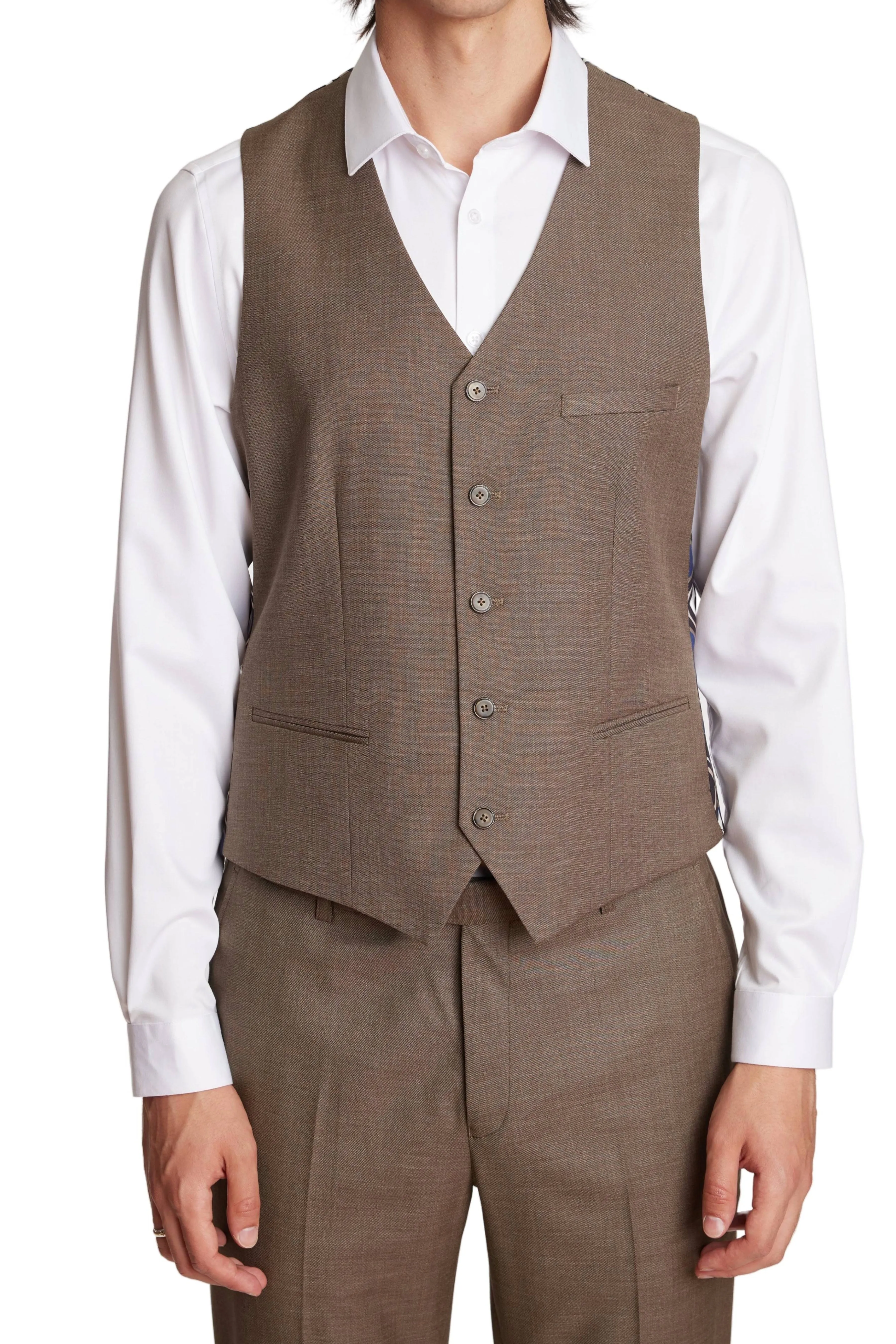 Modern Fit - Eaton 5 Button Vest - Dark Khaki Shark