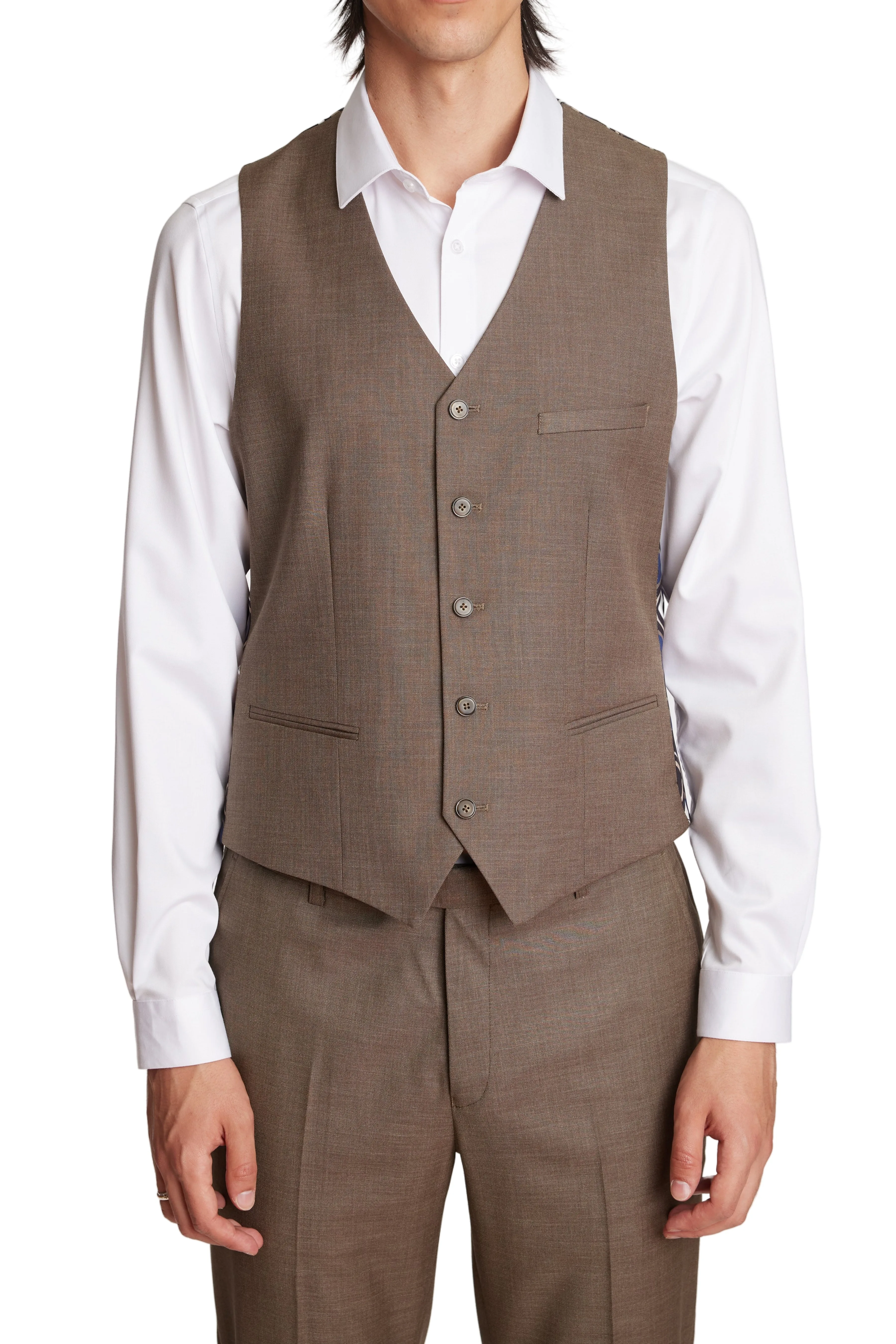 Modern Fit - Eaton 5 Button Vest - Dark Khaki Shark