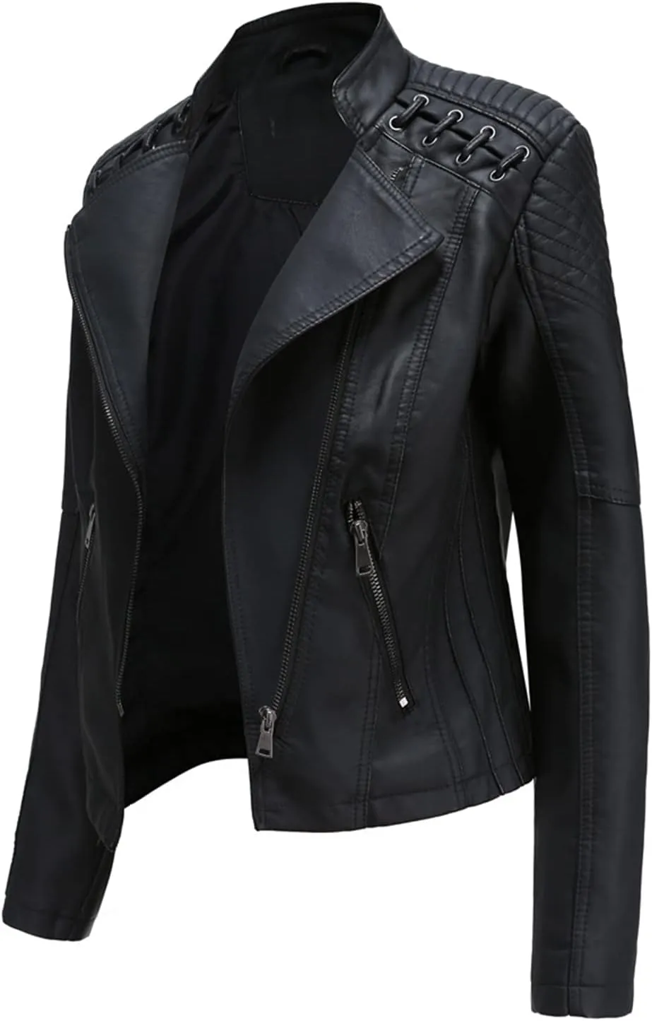 MODFUL Women's Faux Leather Moto Jacket Casual Short Solid Color PU Biker Coat with Pockets