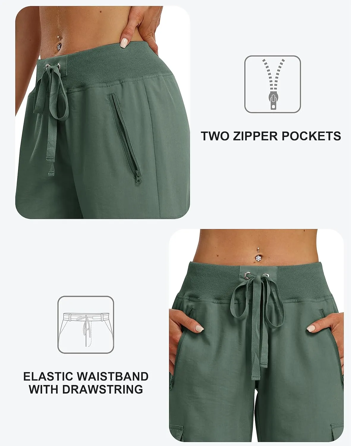 MoFiz Women's Cargo Capris Pants Loose Fit Casual Hiking Pants Lightweight Quick Dry Travel Summer Pants for Women