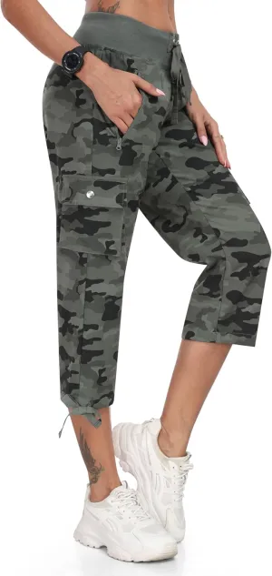 MoFiz Women's Cargo Capris Pants Loose Fit Casual Hiking Pants Lightweight Quick Dry Travel Summer Pants for Women