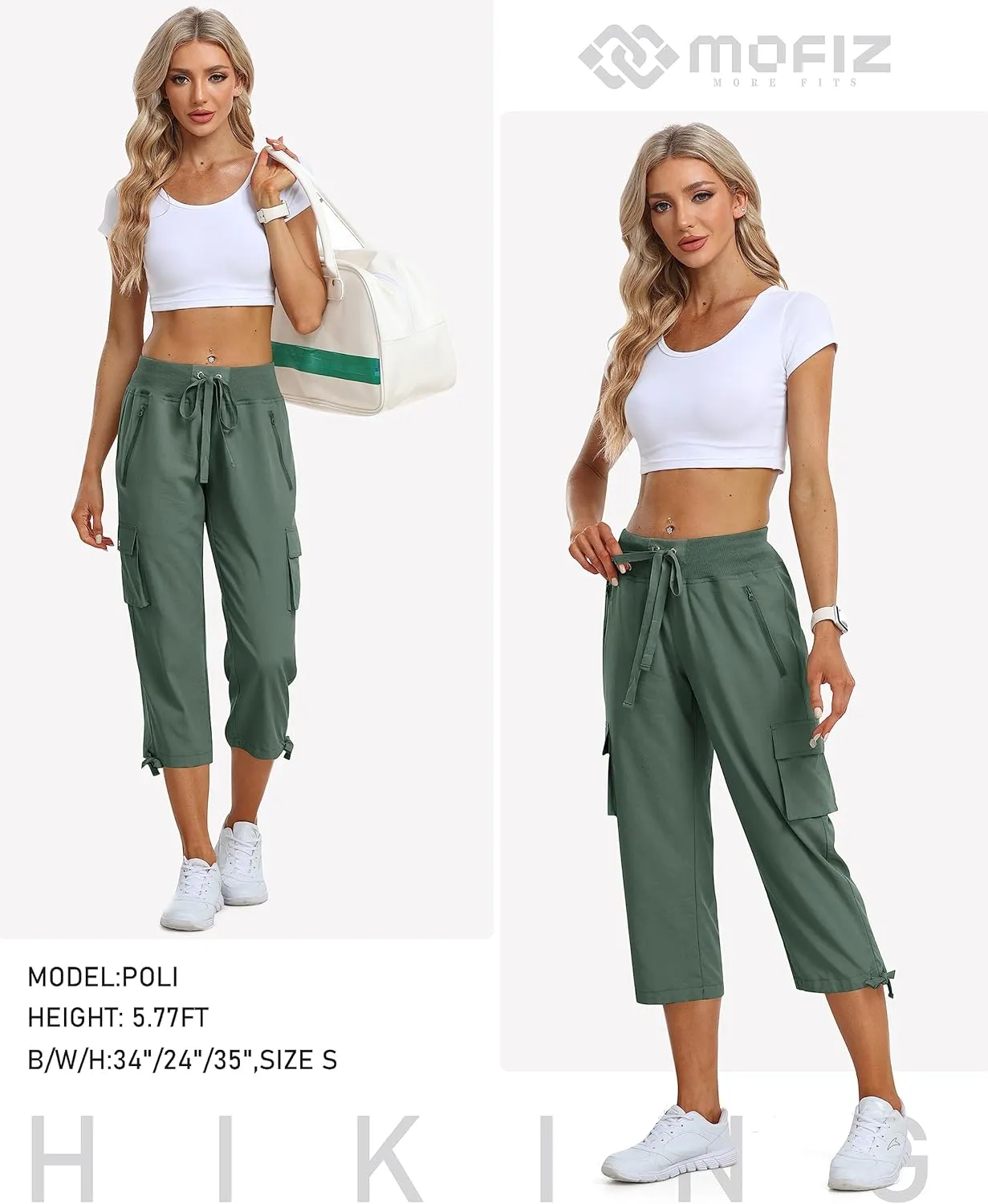 MoFiz Women's Cargo Capris Pants Loose Fit Casual Hiking Pants Lightweight Quick Dry Travel Summer Pants for Women