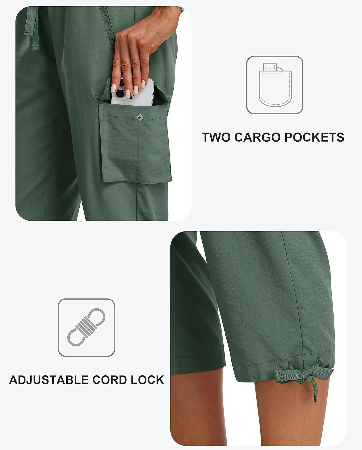 MoFiz Women's Cargo Capris Pants Loose Fit Casual Hiking Pants Lightweight Quick Dry Travel Summer Pants for Women