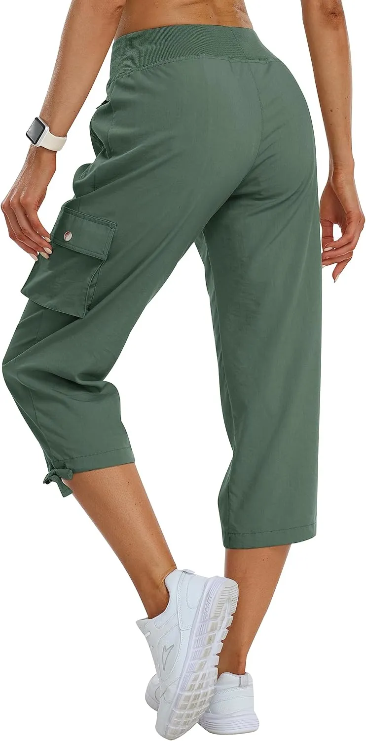 MoFiz Women's Cargo Capris Pants Loose Fit Casual Hiking Pants Lightweight Quick Dry Travel Summer Pants for Women