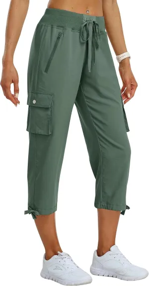 MoFiz Women's Cargo Capris Pants Loose Fit Casual Hiking Pants Lightweight Quick Dry Travel Summer Pants for Women
