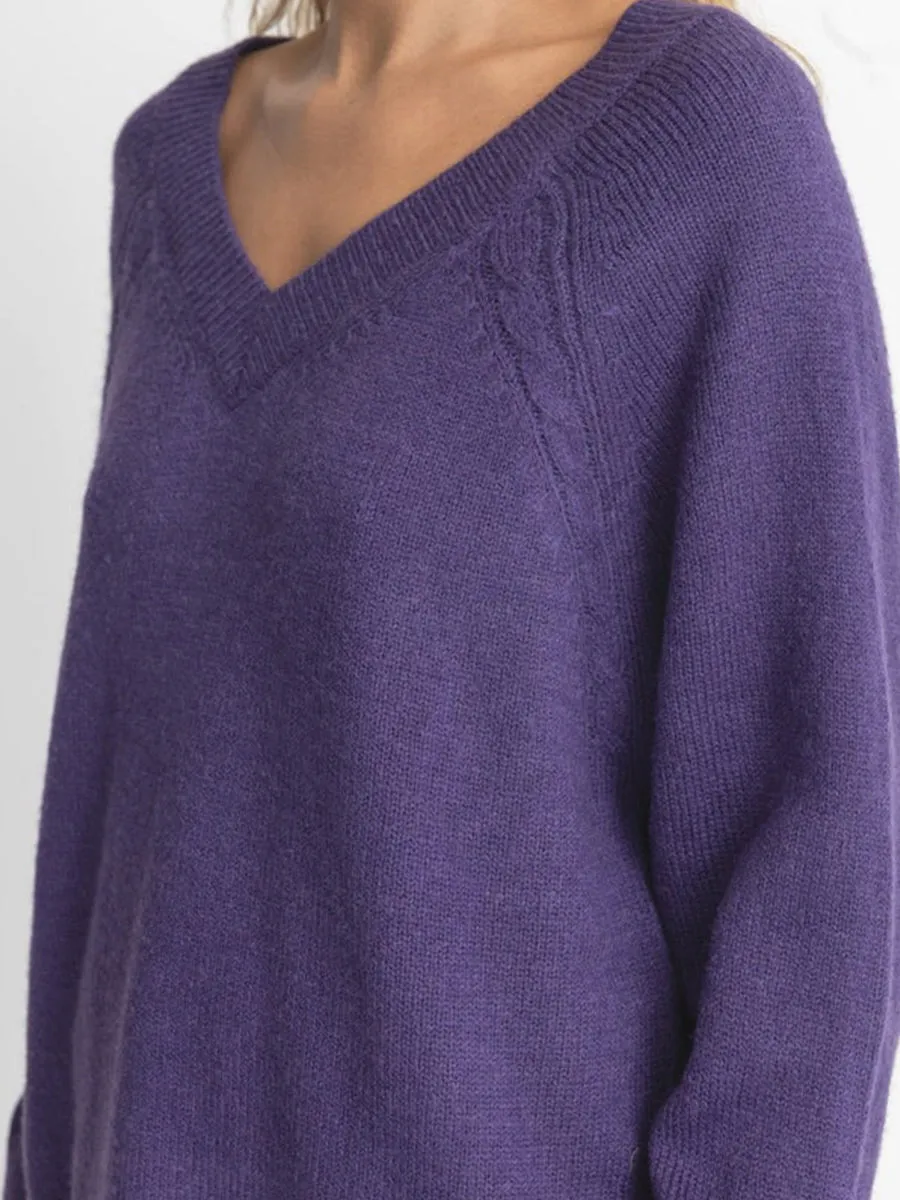 Moonstone Oversized V-Neck Sweater - Plum