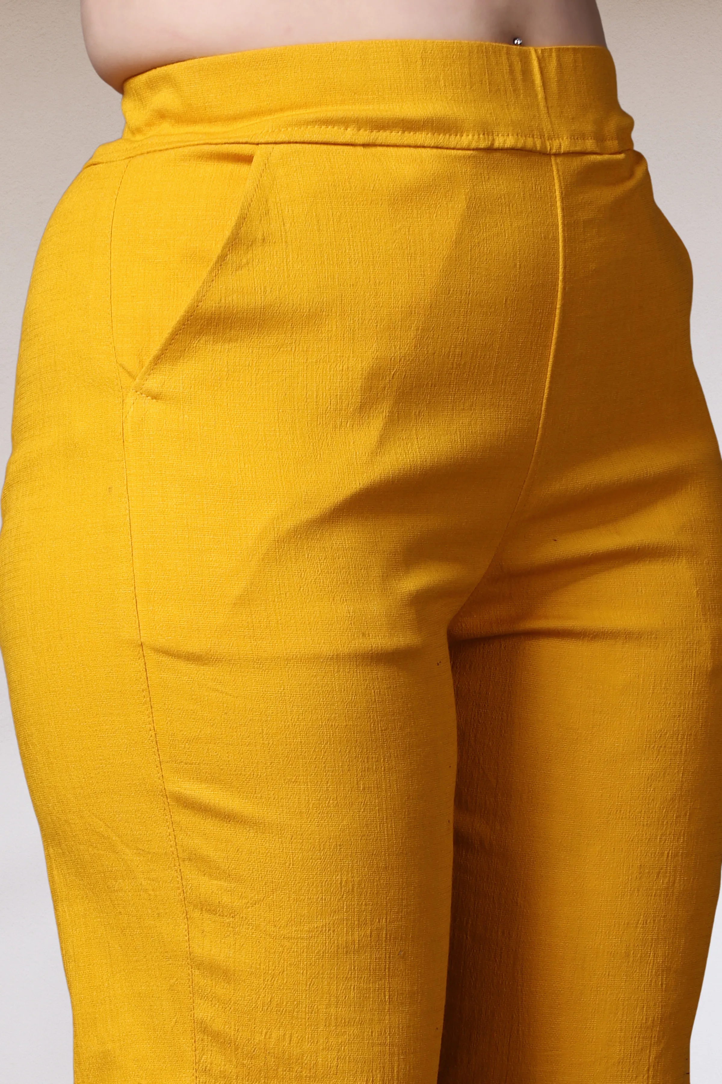 Mustard Lycra Slub Pants
