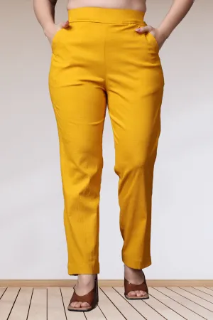 Mustard Lycra Slub Pants