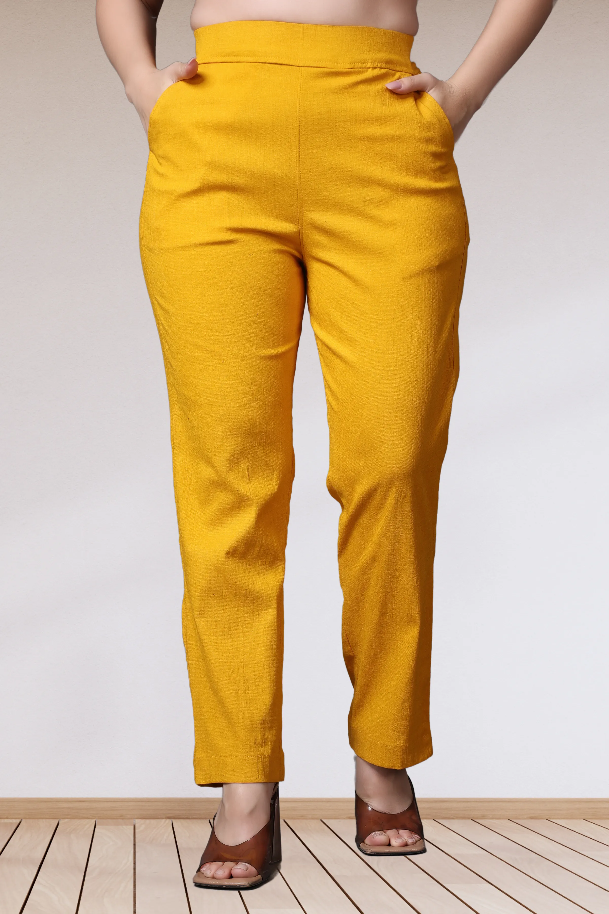 Mustard Lycra Slub Pants
