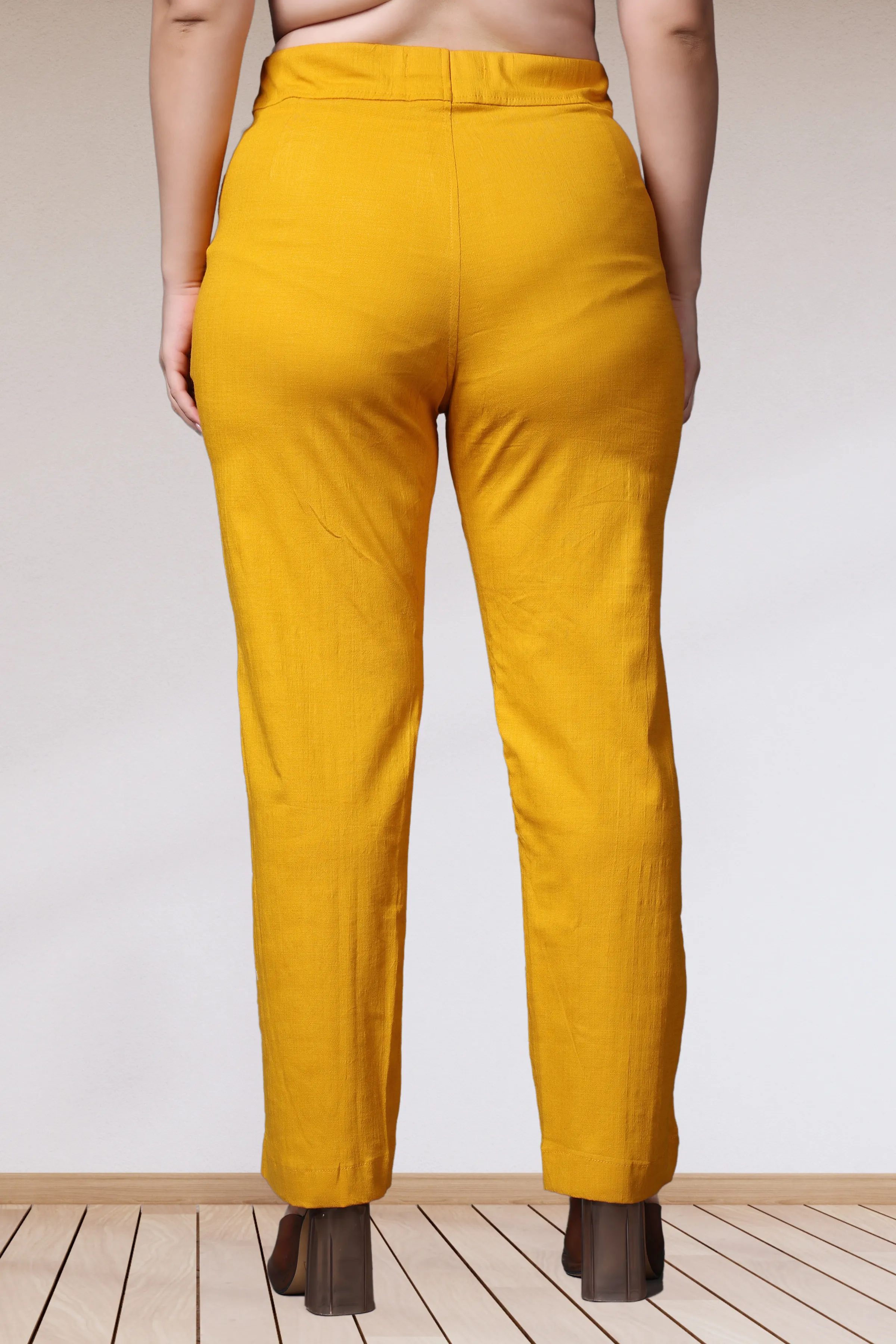 Mustard Lycra Slub Pants
