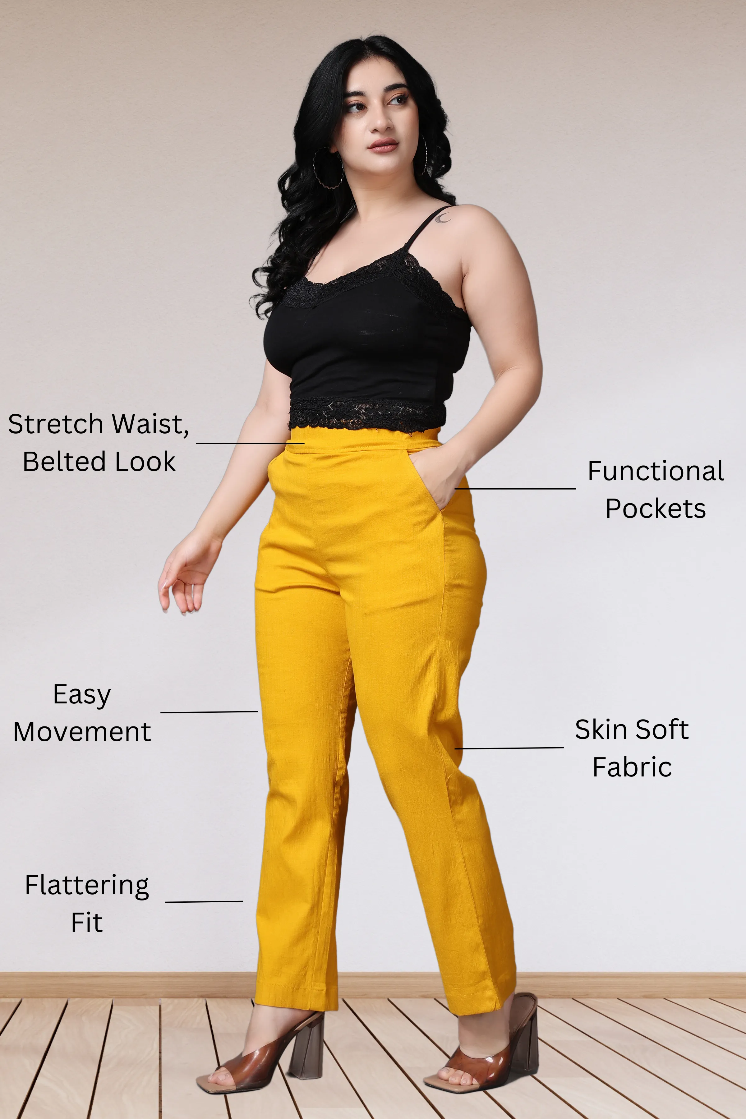 Mustard Lycra Slub Pants