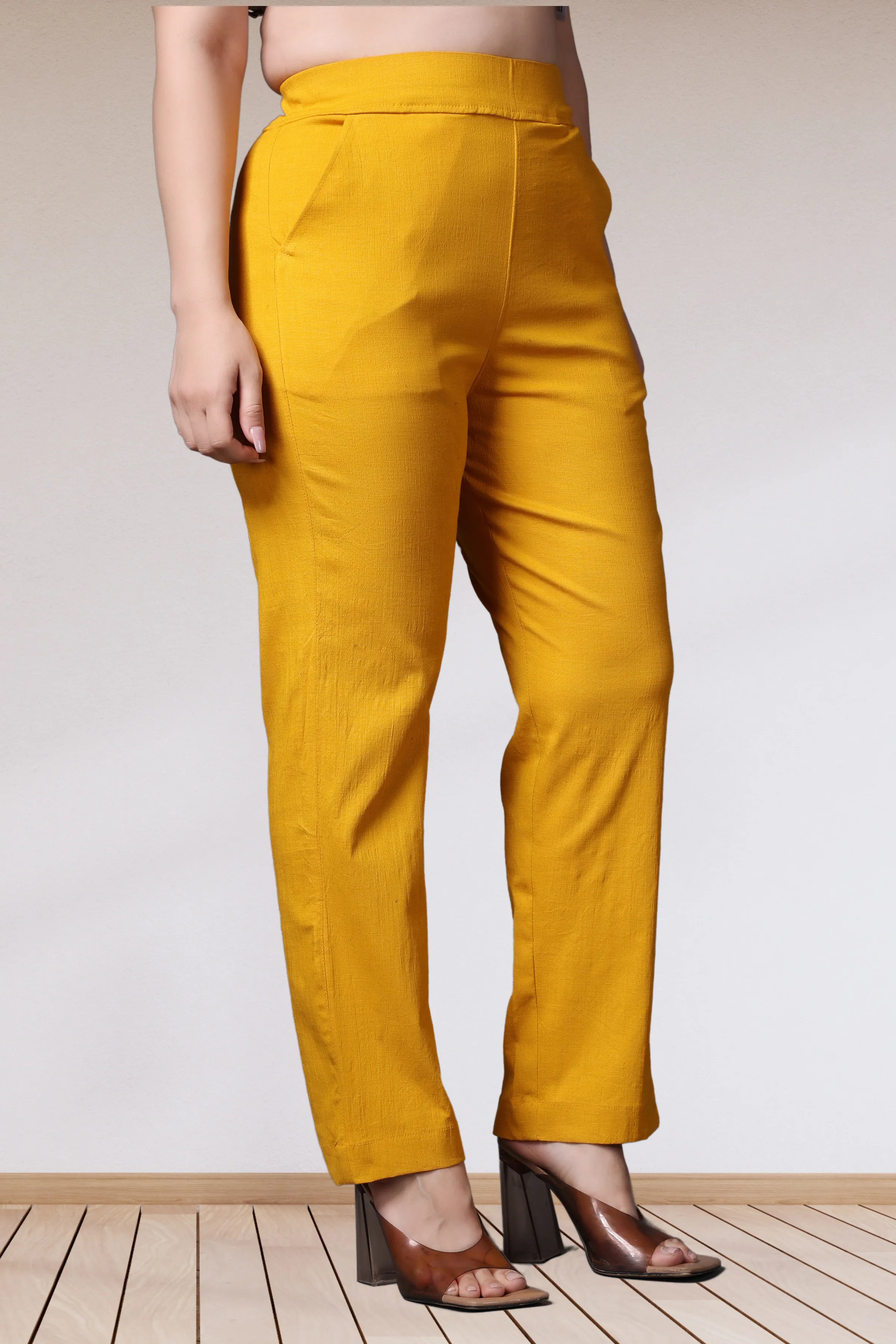 Mustard Lycra Slub Pants